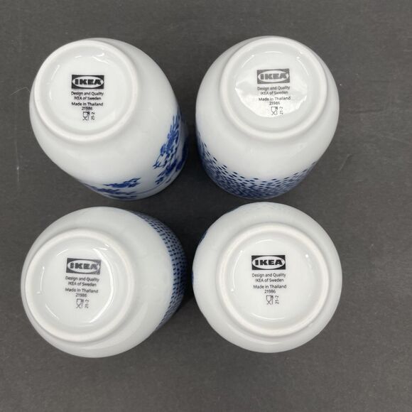 IKEA Set of 4 Blue White Teacups 7 oz No Handles Saki Cups Wine Asian #21986 - Picture 6 of 9